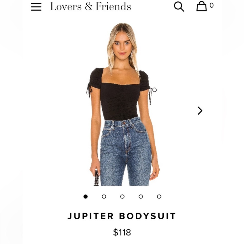 Lovers + Friends Black Ruched Square-Neck Short Sleeve Bodysuit - Picture 3 of 5